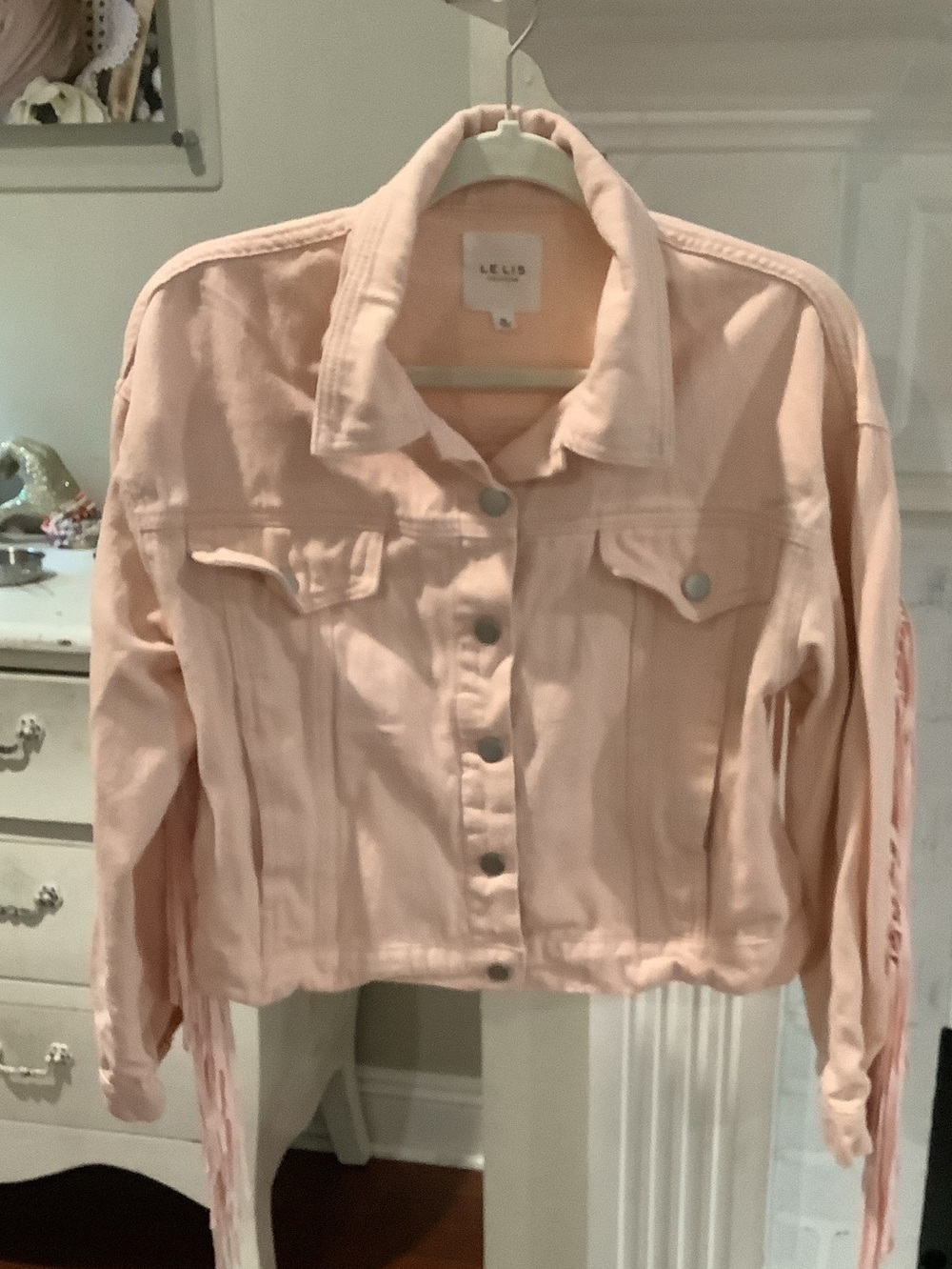 Le Lis Blush Pink Cropped Denim Jacket